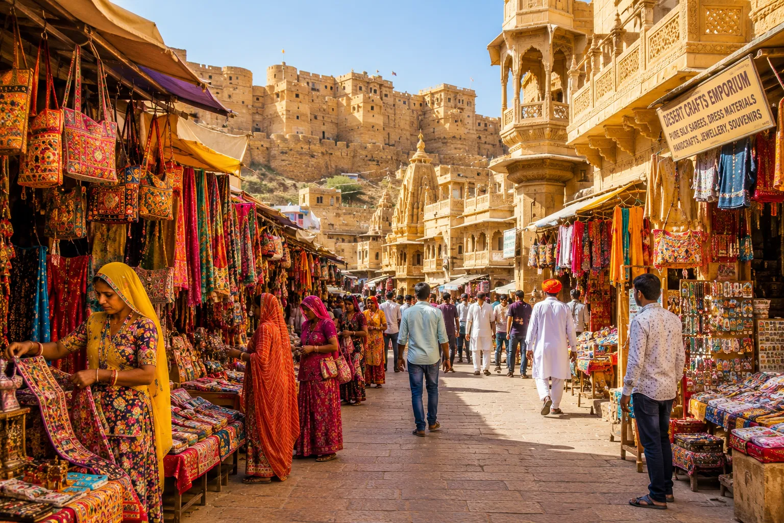 Colourful traditional local bazaar in Rajasthan