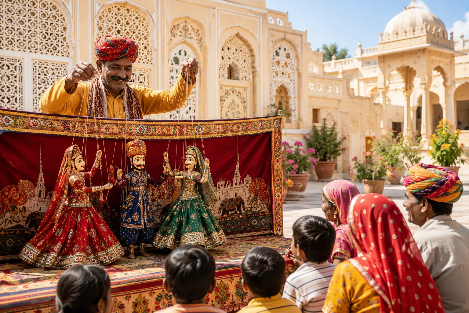 Traditional Kathputli puppet art performance in Rajasthan