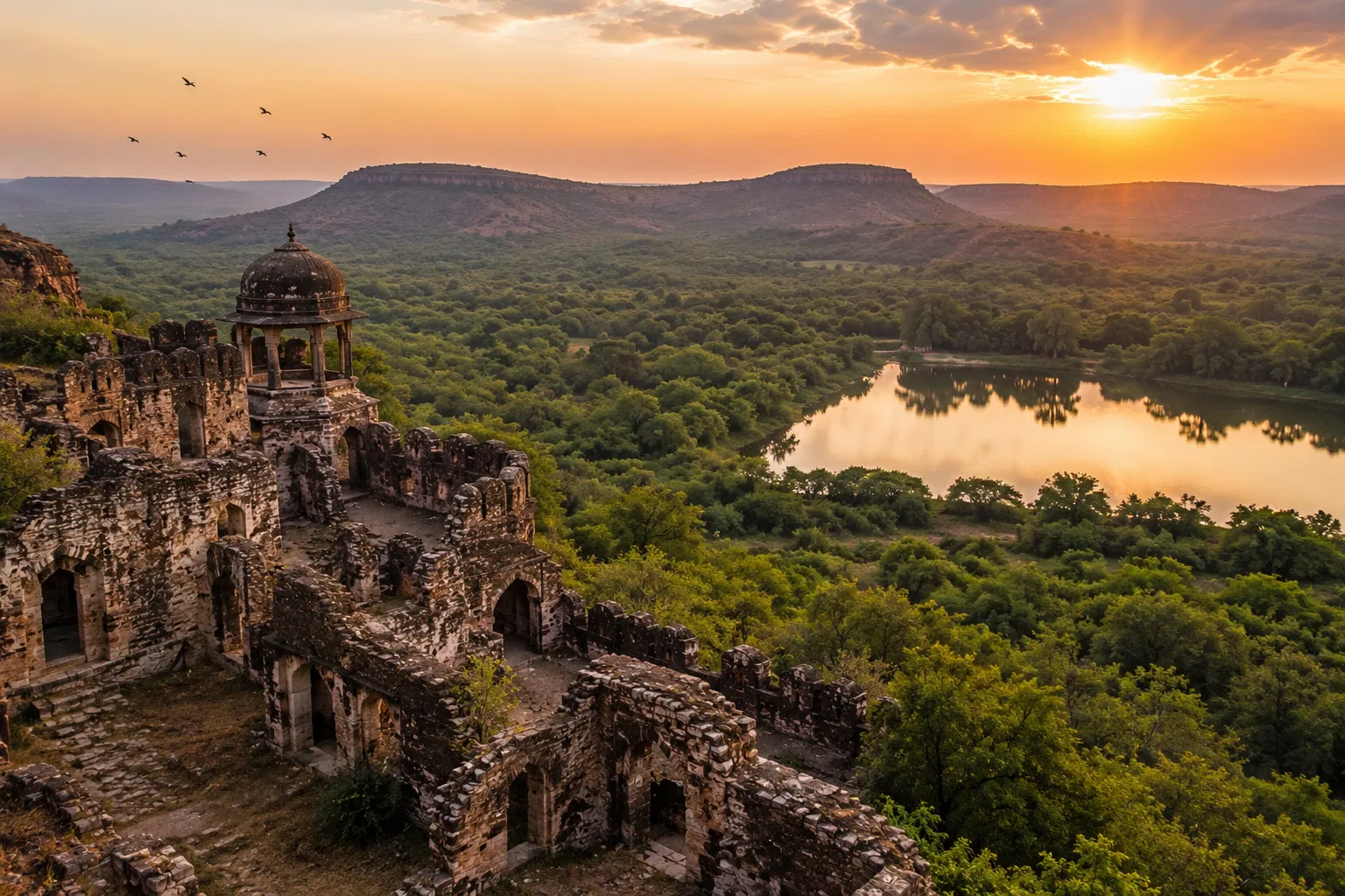Ranthambore Fort surrounded by Rajasthan wilderness