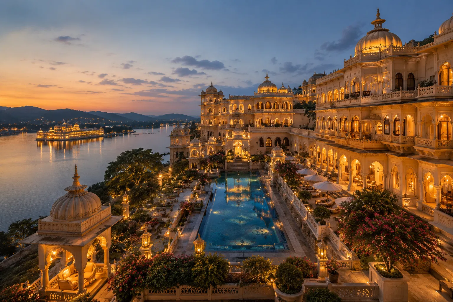 Luxury palace hotel overlooking a lake in Rajasthan