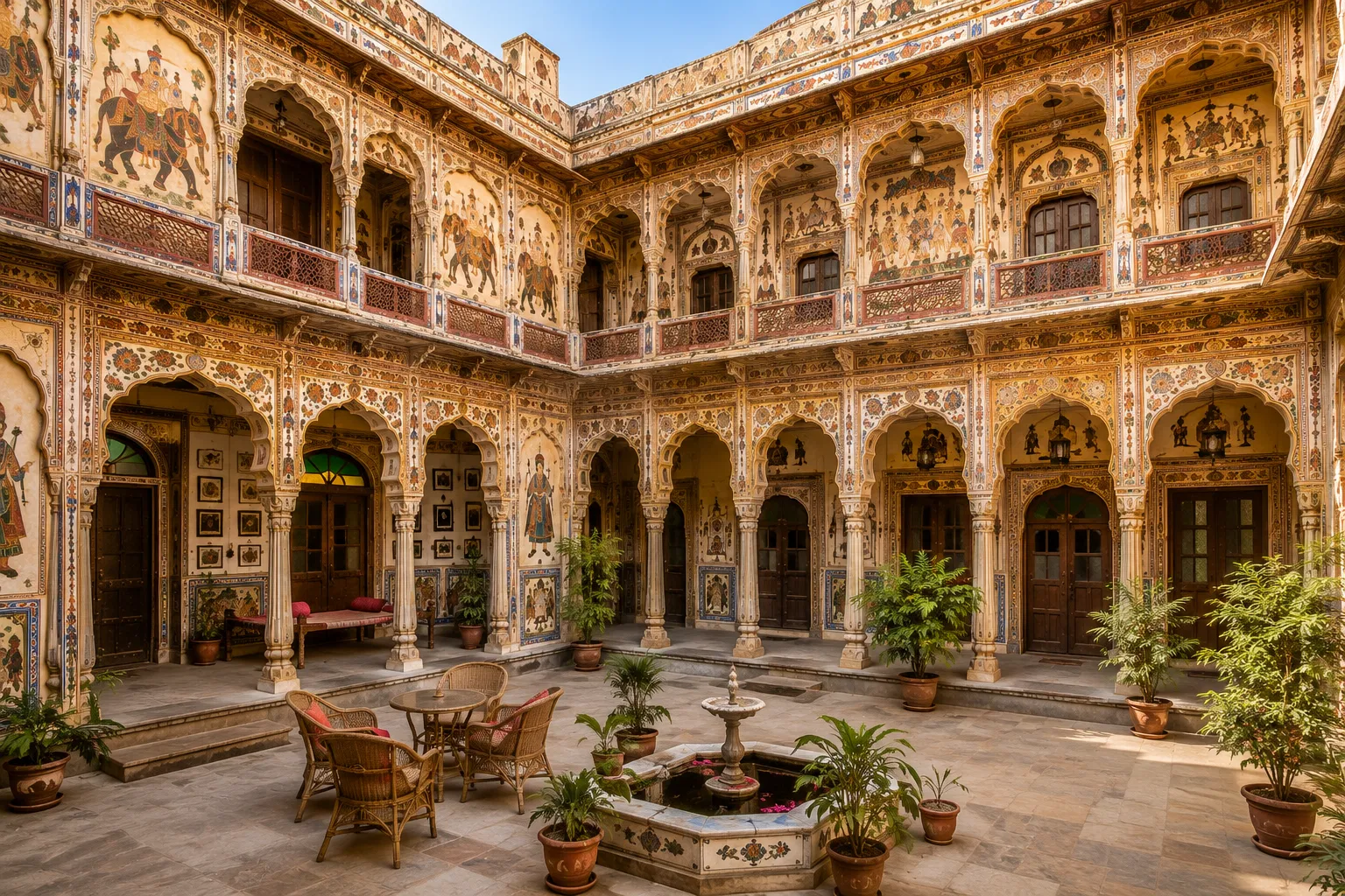 Traditional painted haveli courtyard in Shekhawati Rajasthan